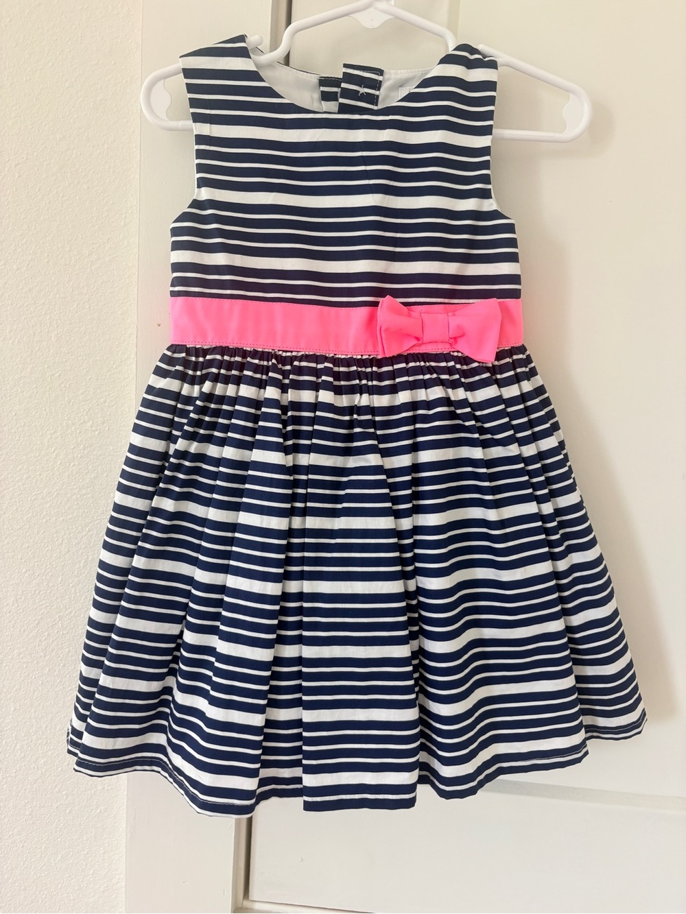 Carter's Navy & White Striped Dress with Hot Pink Bow